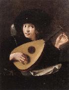 A Young man tuning a lute, unknow artist